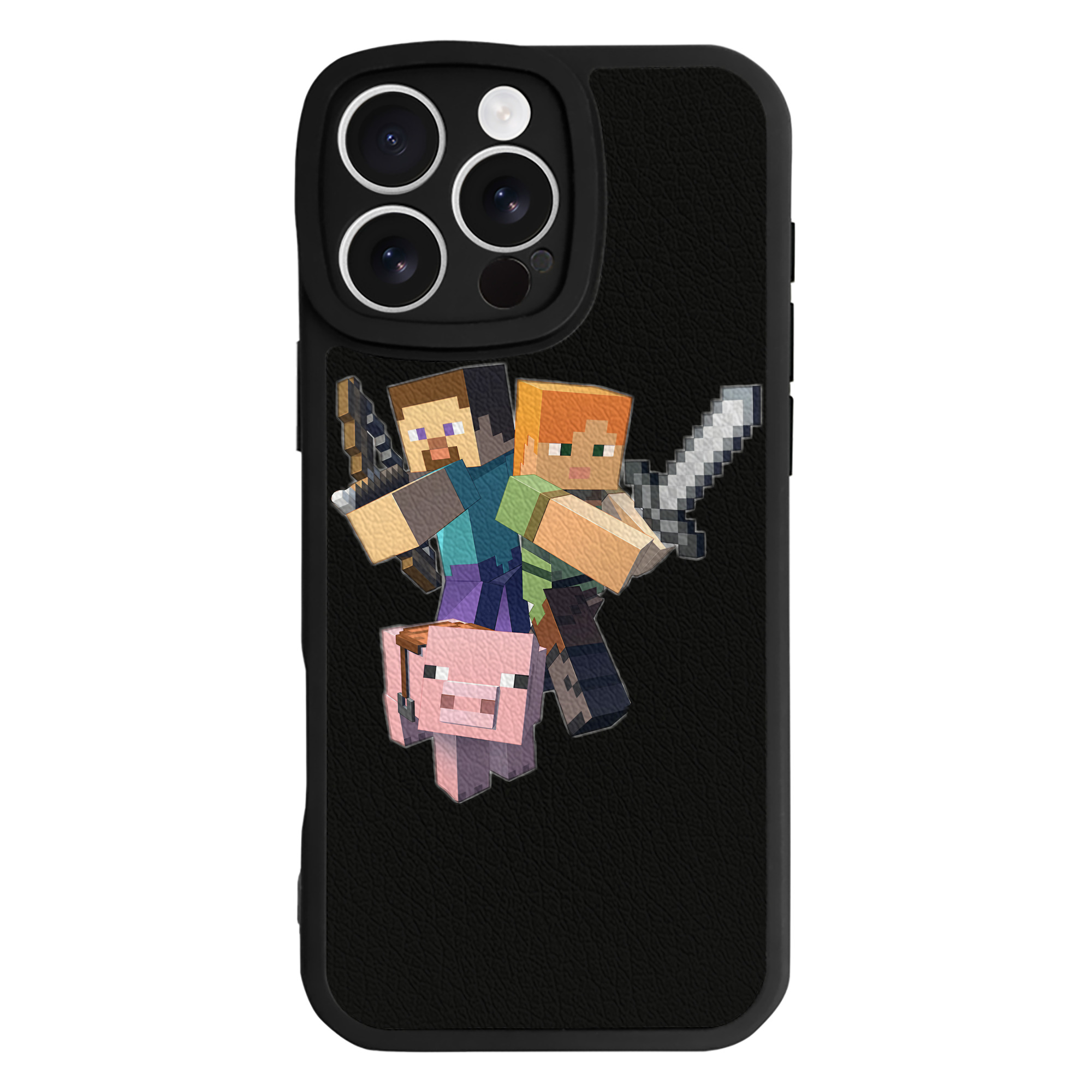 （画像用） マインクラフト ブロックの世界 Minecraft MC Block world 【iPhone 16シリーズ対応】シリコンスマホケース（レザー調） 材質：シリコン